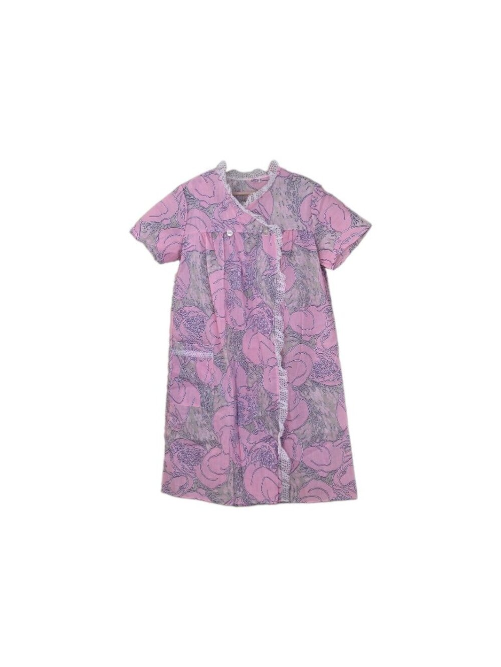 Vtg Hago Robe Nightgown Set M Pink Abstract Floral Lace Trim Trad Wife Canada